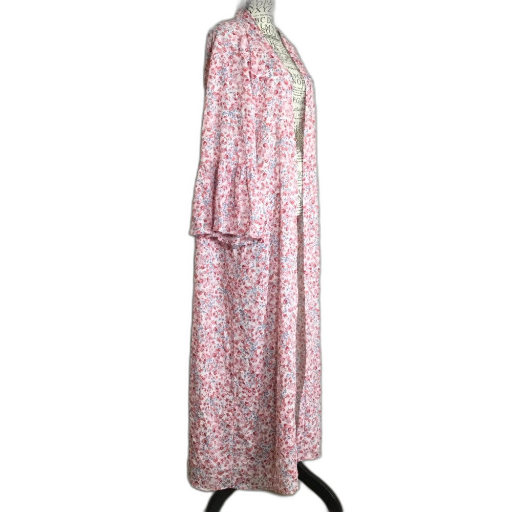 Long open front duster robe kimono slightly sheer ruffle cuff pink red blue 3XL - Picture 2 of 6
